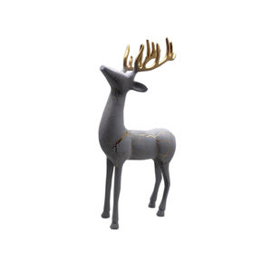 Décoration d'intérieur renne élégant décoratif de Noël en aluminium et bois avec base en bois rectangulaire finition laiton EPL - Product Image 6