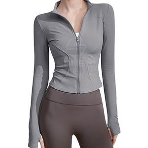 Chaqueta de Yoga transpirable sin costuras para mujer con manga larga, camiseta de entrenamiento ligera con cremallera, alta elasticidad, secado rápido, ecológica - Product Image 1