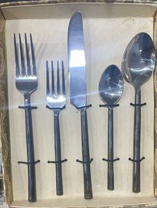 Ensemble de couverts en acier inoxydable de luxe rustique avec poignée en fer, 5 pièces, fourchette, cuillère et couteau, spécial pour les fêtes de mariage - Product Image 6