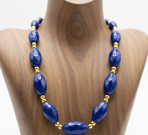 Collar de Mujer de 18 Pulgadas, Chapado en Oro de Plata 925, Anudado a Mano, Geométrico, Moderno, con Cuentas de Piedra Natural de Lapislázuli, Regalo - Product Image 1