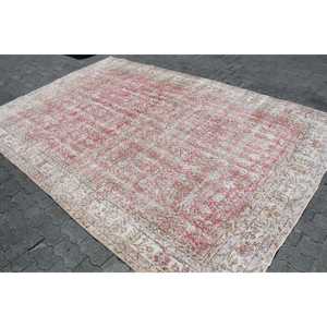 พรมวินเทจขนาดใหญ่ 7.2x10.7 ฟุต สีแดงขาว ลายแบบนามธรรมสไตล์ตุรกี ทำจากขนสัตว์ - Product Image 2