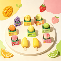 Nouvelle conception de crème glacée végane aromatisée à la litchi et à la pomme, sucettes glacées en forme de fruits 3D, saveurs mangue, pêche, raisin, citron