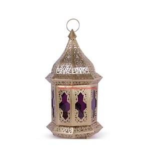 Linterna de hierro de metal marroquí elegante al por mayor con los paneles de cristal portavelas vintage blanco de la Mesa colgante para el jardín y festivo - Product Image 5