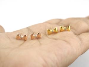 Boucles d'oreilles minimalistes délicates en argent sterling 925, or rose, or véritable, avec nœud en diamant, fabrication artisanale - Product Image 5