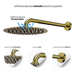 Kit doccia tonda 250 mm in acciaio con finitura oro opaco e oro lucido Set di ferramenta da bagno in confezione da 1 - Product Image 2