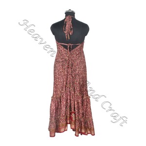 SD014 venta al por mayor bohemio elegante Vintage Sari Maxi vestido para mujer cuello en V Casual playa Hippie suelta verano fiesta desgaste para niñas - Product Image 6