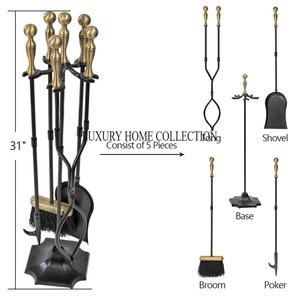High-performance black iron <b>fire</b> pit tools set with <b>poker</b> and tongs featuring reinforced joints for heavy-duty <b>fire</b> handling - Product Image 1