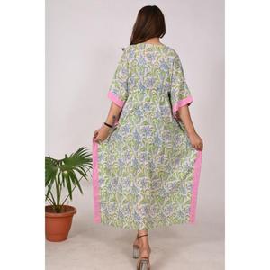 Caftan en coton pour femmes fait à la main indien Boho Beach Cover Up, robe d'été imprimée, tunique sarong, robe de détente - Product Image 6