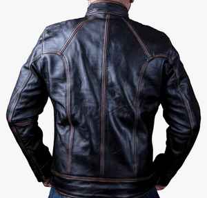 Nouveau produit vente chaude veste de cycliste veste en cuir à fermeture éclair véritable pour hommes coupe ajustée manteau en cuir vestes en cuir pour hommes - Product Image 4