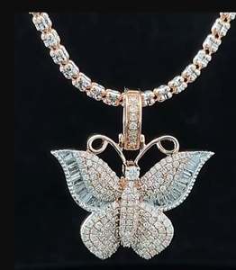 Colgante de mariposa de oro y diamantes de 14K y joyería ostentosa de Hip Hop de oro de 10K con dijes de rapero - Product Image 1