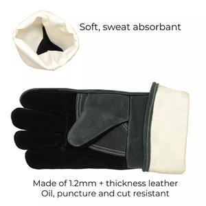 Venta al por mayor Guantes de soldadura Cuero de vaca Split Protector Mano Soldador Guantes DE TRABAJO Guantes de chimenea Barbacoa Construcción - Product Image 4