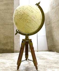 Globe terrestre vintage en papier et métal de style antique, avec trépied réglable, anneau méridien en laiton, rotatif, éducatif, pour bureau/sol - Product Image 5