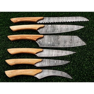 ชุดมีดเชฟ6-Pcs เหล็กดามัสกัสทำด้วยมือกระเป๋าม้วนหนังถังสูงสำหรับการเตรียมผักที่มีประสิทธิภาพการเหลา - Product Image 6