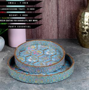 Plateau rond en bois enduit d'émail Plateau de service pour les collations Décoration de table basse Plateau en MDF durable Fournisseur indien - Product Image 2