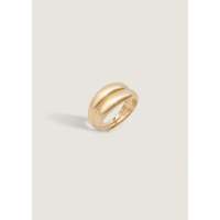 Dare Love Bague Chevalière Unisexe en Or Massif 14 carats, à Double Dôme Géométrique Creux avec Incrustation Simple, Style Tendance Décontracté et Élégant