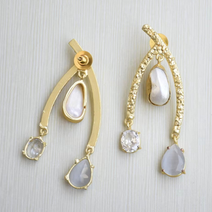 Natural Brass <b>Drop</b> <b>Earrings</b> Premium Zircon Handcrafted Semi Precious Rhodium Plated Brass Unique Designer Pattern Bulk Export - Product Image 5