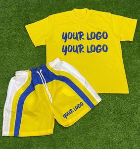 กางเกงขาสั้นผู้ชายประดับเพชรเทียมและเสื้อยืดโอเวอร์ไซส์ลายโลโก้แบบดิสเทรส ชุดฤดูร้อนผู้ชายสไตล์ยูนิเซ็กซ์แบบฟอกสี - Product Image 1