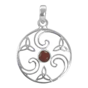 Colgante de Plata 925 con Granate Celta, Diseño Clásico de Flor, Engaste en Bisel, Unisex, para Uso Diario - Product Image 3
