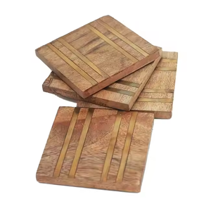 Ensemble de sous-verres en bois élégant ustensiles de cuisine carrés tasse sous-verres en pierre vaisselle faite à la main par l'artisanat du croissant - Product Image 2