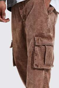 Pantalones Cargo de hombre personalizados al por mayor cintura alta ajuste suelto casual estilo callejero algodón lavado 100% algodón - Product Image 3