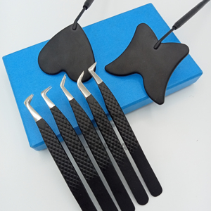 Pince à épiler professionnelle d'extension de cils noir mat 45 65 90 degrés botte acier inoxydable durable pour l'application de Volume - Product Image 1