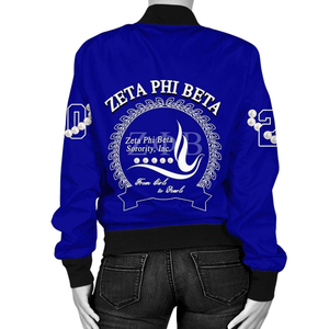 Chaqueta de Satén Azul y Blanca con Bordado del Escudo de la Hermandad Zeta Phi Beta 1920 para Mujer, Estilo Universitario Premium - Product Image 2