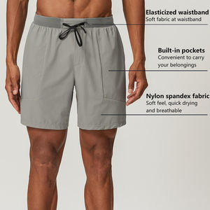กางเกงขาสั้นกีฬาผู้ชายแบบ 2 in 1 พรีเมียม น้ำหนักเบา สำหรับฤดูร้อน ผลิตจากไนลอนผสมสแปนเด็กซ์ เอวกลาง สไตล์ลำลอง สีพื้น เหมาะสำหรับวิ่ง - Product Image 2