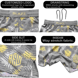 Pantalones cortos de MMA con estampado de sublimación de estilo callejero para hombre, pantalones cortos BJJ Jiu Jitsu Grappling para entrenamiento de artes marciales, trotar, correr, MOQ bajo - Product Image 5
