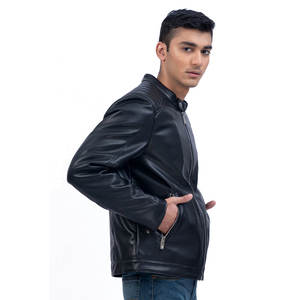 แจ็คเก็ตหนังผู้ชายสุดเทรนดี้ คอสูง ผิวเรียบเนียน ผลิตจากหนัง PU พร้อมการเย็บแบบมีสไตล์ - Product Image 4