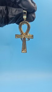 Pendentif Croix Ankh Égyptienne Plaqué Or pour Unisexe, Diamant Moissanite Rond, Argent 925, Bijoux Fins Brillants, Pendentifs et Breloques - Product Image 4