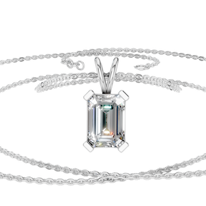 Collar con Colgante de Moissanita Corte Esmeralda de 1.5 Quilates, Chapado en Oro de 14K y Rodio, Clásico de Cuatro Puntas, Joyería para Mujer, Venta al por Mayor, para Bodas - Product Image 1