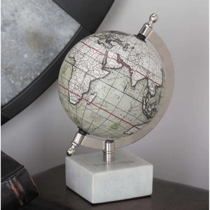 Globe du monde blanc de style antique avec axe argenté et base en marbre pour la décoration de bureau à domicile et l'affichage éducatif - Product Image 1
