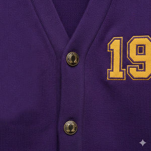 <b>Purple</b> and Gold for Unisex Winter Outdoor Casual <b>Cardigans</b> V Neck Knit Sweaters with Custom Logo Designs 100% Wool - Product Image 4