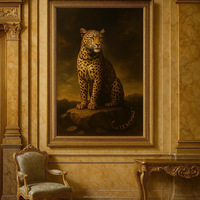 Silkvivre Watcher Ember Peak |   Cuadro Decorativo Cuadrado de Leopardo con Bordado de Seda Hecho a Mano, Diseño Real de Vida Silvestre para Decoración del Hogar