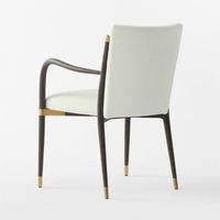 Chaise de salle à manger moderne de luxe artisanale, structure en teck massif, design écologique, coussin rembourré en tissu moelleux, blanc doré, appartement