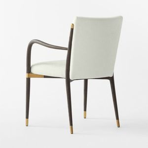 Chaise de salle à manger de luxe Artisan avec cadre en bois massif, design élégant et coussin rembourré en peluche blanc avec accent doré - Product Image 3