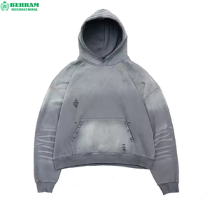 Pullover Hoodie Men French Terry Drop Shoulder No <b>Strings</b> Oversized Sun Faded Streetwear Men's Hoodies by Behram International - Product Image 2
