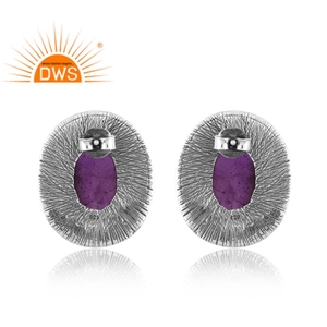 Best quality oxidized <b>sterling</b> <b>silver</b> natural Amethyst gemstone <b>stud</b> earring custom jewelry manufacturer - Product Image 3