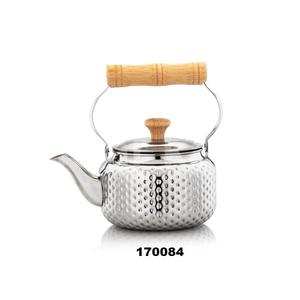 Vente chaude martelé argent acier inoxydable thé bouilloire Pot avec manche en bois thé Pot de service pour la maison hôtel Table à manger décor - Product Image 1