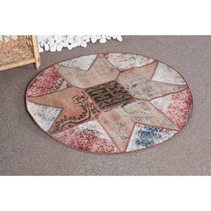 พรมตุรกีโบราณโบฮีเมียนเป็นมิตรกับสิ่งแวดล้อมสีเบจสีแดง3.3x3.3ฟุตพื้นที่ขนาดใหญ่ผ้าขนสัตว์เย็บปะติดปะต่อกันทำจากยางรองรูปไข่ห้องโถงห้อง - Product Image 2