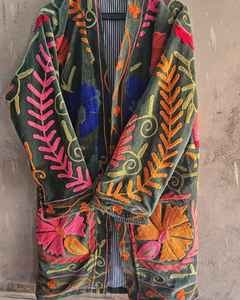 Veste longue pour femmes en toile 100% coton, design confortable et frais, broderie traditionnelle Suzani, vente - Product Image 2