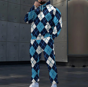 Cómodo chándal informal de poliéster, pulóver, traje con capucha de impresión Digital, conjunto de 2 piezas para hombres de talla grande con relleno de algodón - Product Image 6