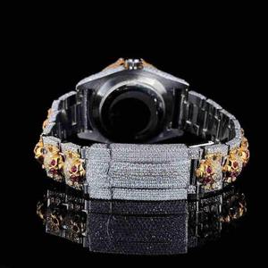 Iced Out Hip Hop Round <b>Cut</b> Shiny Lab Grown Diamonds Round Case Watch Fully Stainless Steel Band Men's Watch Gift - Product Image 3