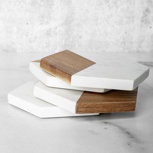 Venta caliente 2024 mesa de café escritorio esteras madera de acacia cuadrado de madera con borde de acero inoxidable posavasos para bebidas con soporte - Product Image 6