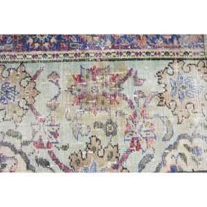 Alfombra de lana turca vintage de 2x3,3 pies, tejido plano de retales de estilo clásico beige y azul con respaldo de látex para decoración para sala de estar - Product Image 5