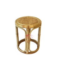 Tabouret de bar en rotin rond avec coussin blanc, style bohème, mobilier de cuisine intérieur, design durable