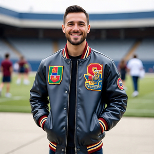 Fabrication Letterman Front Vestes en cuir de laine Vêtements d'extérieur pour hommes Manteau Letterman en cuir de mouton de motocyclette pour hommes - Product Image 3