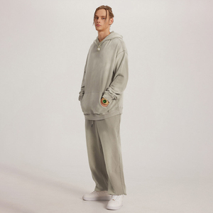 Conjunto de pantalones de chándal y Sudadera con capucha a la moda para hombre, ropa de calle de lavado ácido, 100% algodón, 350G, jersey de peso pesado, chándal - Product Image 5