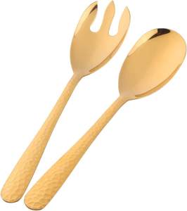 Service à salade en métal avec poignée peinte à la main, cuillère et fourchette à salade faits à la main, cuisine et Restaurant - Product Image 5