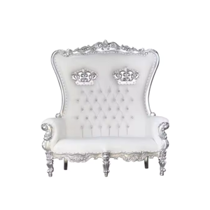 Fabrication en Indonésie Chaises de luxe pour trône royal Chaises double trône en cuir blanc pour mariage avec dossier haut - Product Image 1